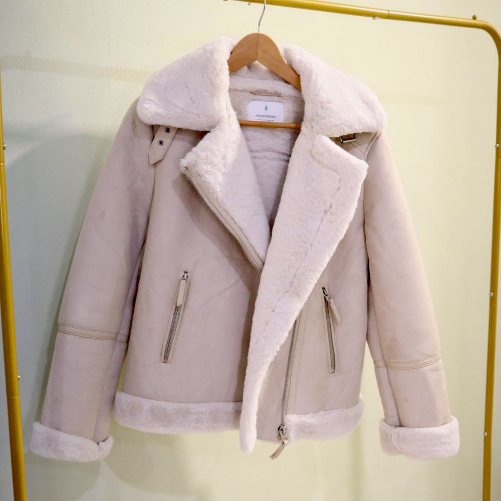 Stradivarius Faux Suede Shearling  Biker Jacket